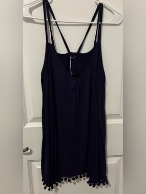 zeagoo Navy Double-Spaghetti Pom-Trim Swing Camisole sz Large